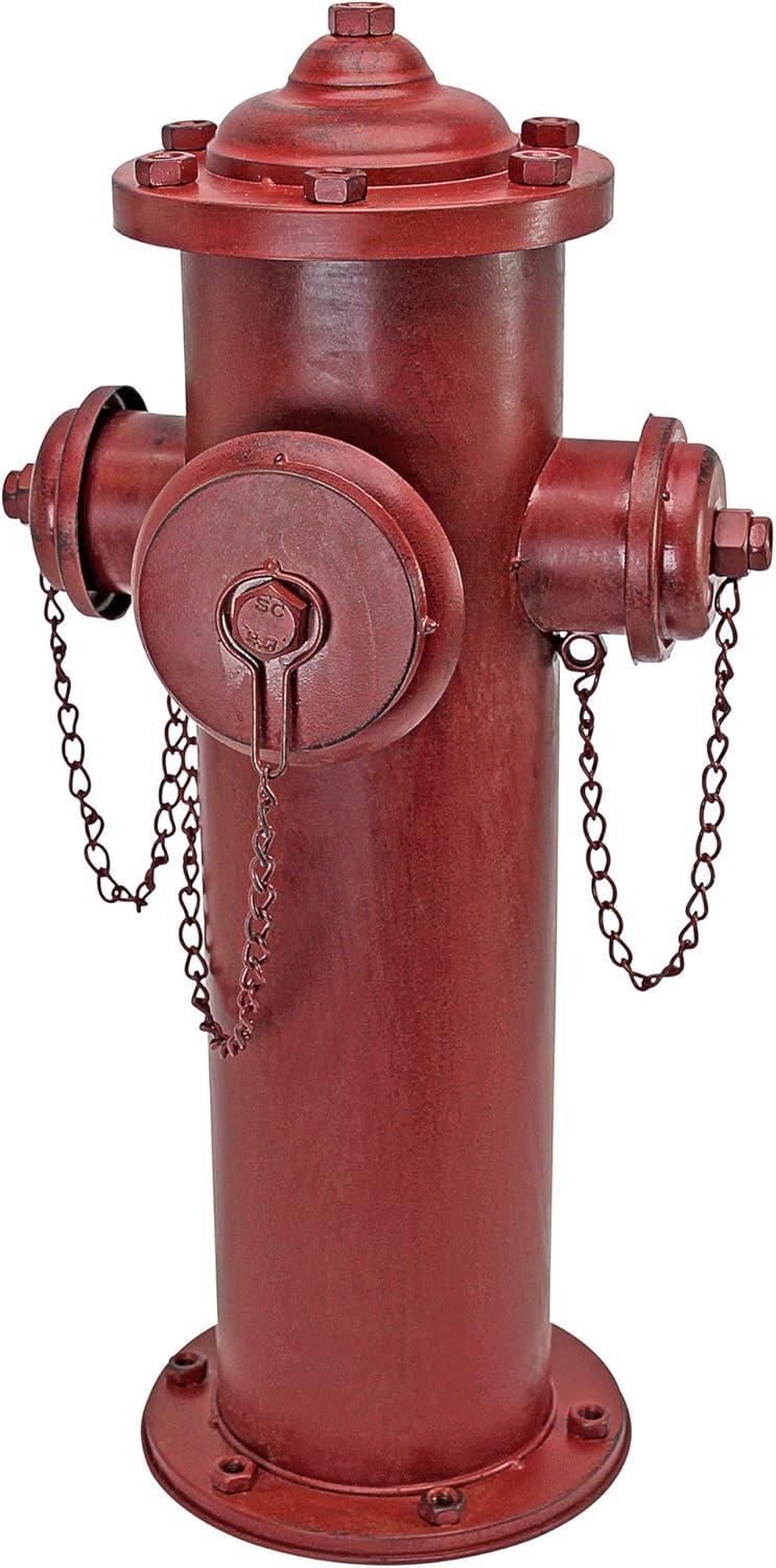 imageDesign Toscano Fire Hydrant Statue Puppy Pee Post and Pet Storage Container IndoorOutdoor Medium 18 Inch Tall Metal Rustic Red PaintFire Hydrant