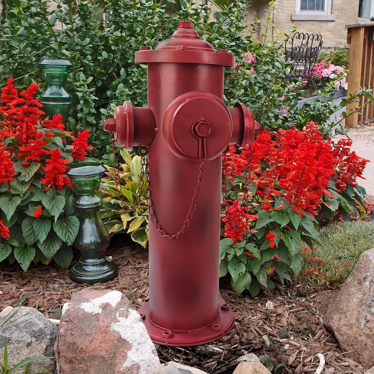 imageDesign Toscano Fire Hydrant Statue Puppy Pee Post and Pet Storage Container IndoorOutdoor Medium 18 Inch Tall Metal Rustic Red PaintFire Hydrant