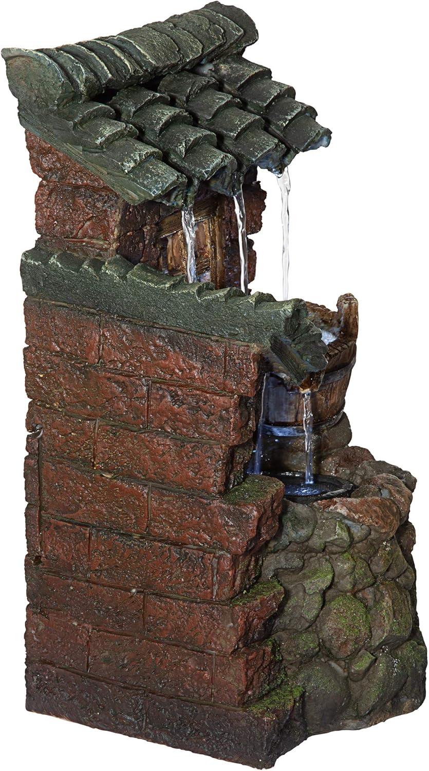 imageDesign Toscano QN164017 Water Fountain with LED Light  Willow Bend Garden Decor Fountain  Outdoor Water Feature Multicolored 10quotW x 10quotD x 18quotHFaux Wood and Stone