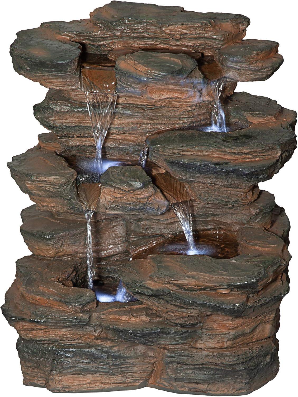 imageDesign Toscano QN164017 Water Fountain with LED Light  Willow Bend Garden Decor Fountain  Outdoor Water Feature Multicolored 10quotW x 10quotD x 18quotHFaux Stone