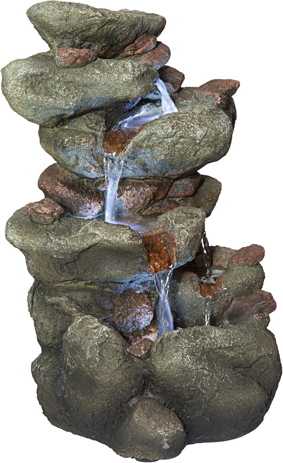 imageDesign Toscano QN164017 Water Fountain with LED Light  Willow Bend Garden Decor Fountain  Outdoor Water Feature Multicolored 10quotW x 10quotD x 18quotHFaux Stone