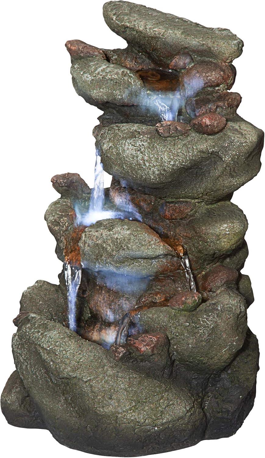 imageDesign Toscano QN164017 Water Fountain with LED Light  Willow Bend Garden Decor Fountain  Outdoor Water Feature Multicolored 10quotW x 10quotD x 18quotHFaux Stone