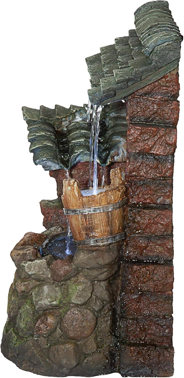 imageDesign Toscano QN164017 Water Fountain with LED Light  Willow Bend Garden Decor Fountain  Outdoor Water Feature Multicolored 10quotW x 10quotD x 18quotHFaux Wood and Stone