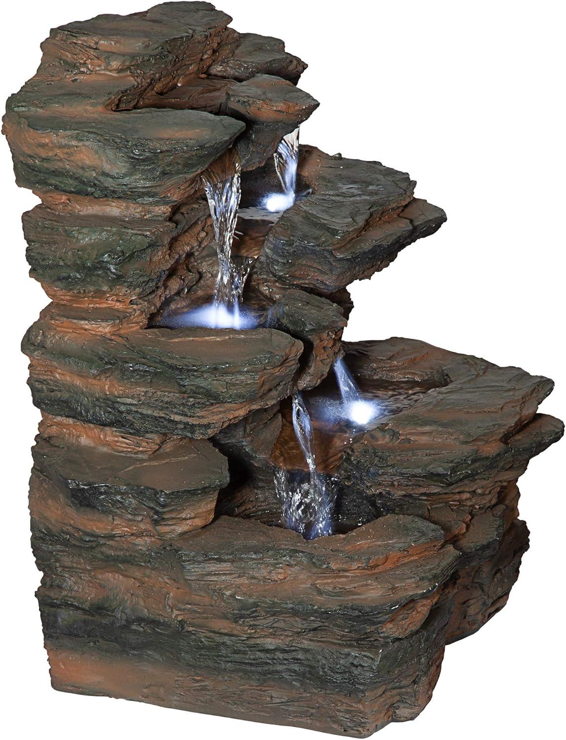 imageDesign Toscano QN164017 Water Fountain with LED Light  Willow Bend Garden Decor Fountain  Outdoor Water Feature Multicolored 10quotW x 10quotD x 18quotHFaux Stone
