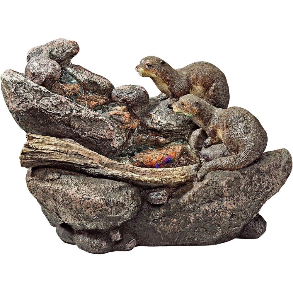 imageCoastal Decor Water Fountain with LED Light  Pelicans Seashore Roost Garden Decor Fountain  Outdoor Water Feature Full ColorCurious Sea Otters