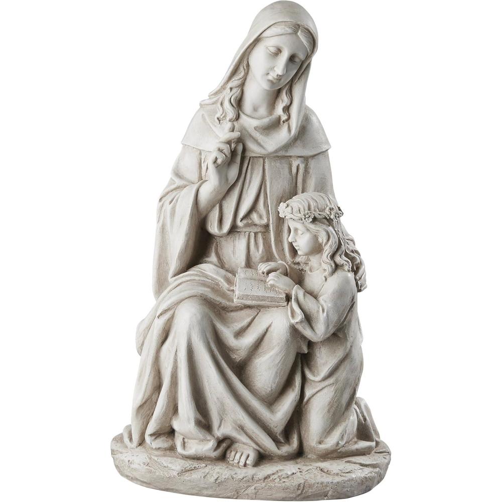 imageDesign Toscano Anne with Young Mother Mary Holy Religious Garden Statue 12 inches wide 21 inches tall Cast Stone Resin Antique Stone Finish