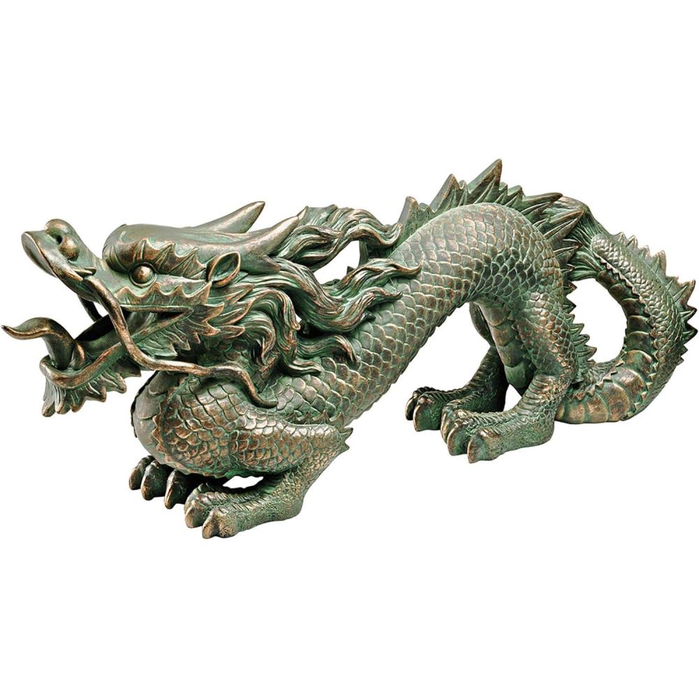 imageDesign Toscano Asian Dragon of the Great Wall Garden Statue Large 29 Inch Long Cast Stone Resin Green Bronze Verdigris FinishBronze Verdigris Finish