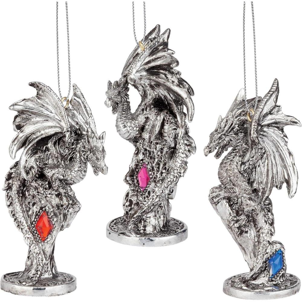 imageDesign Toscano Blitzer the T Rex Dinosaur Christmas Tree Ornament 5 Inch Long Cast Stone Resin with Glass Ball Green Glitter FinishAmesbury