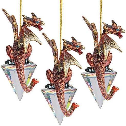 imageDesign Toscano Blitzer the T Rex Dinosaur Christmas Tree Ornament 5 Inch Long Cast Stone Resin with Glass Ball Green Glitter FinishDiamond Dragon