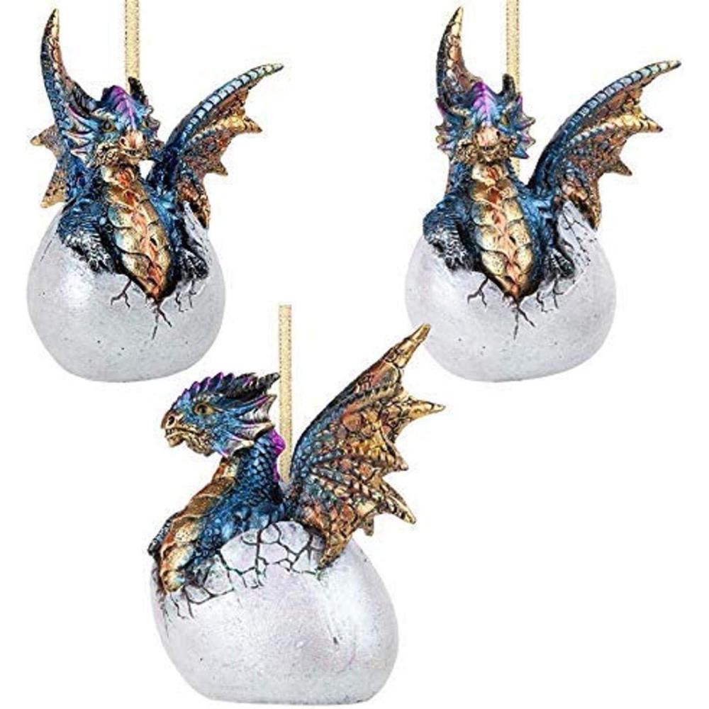 imageDesign Toscano Blitzer the T Rex Dinosaur Christmas Tree Ornament 5 Inch Long Cast Stone Resin with Glass Ball Green Glitter FinishHard Boiled