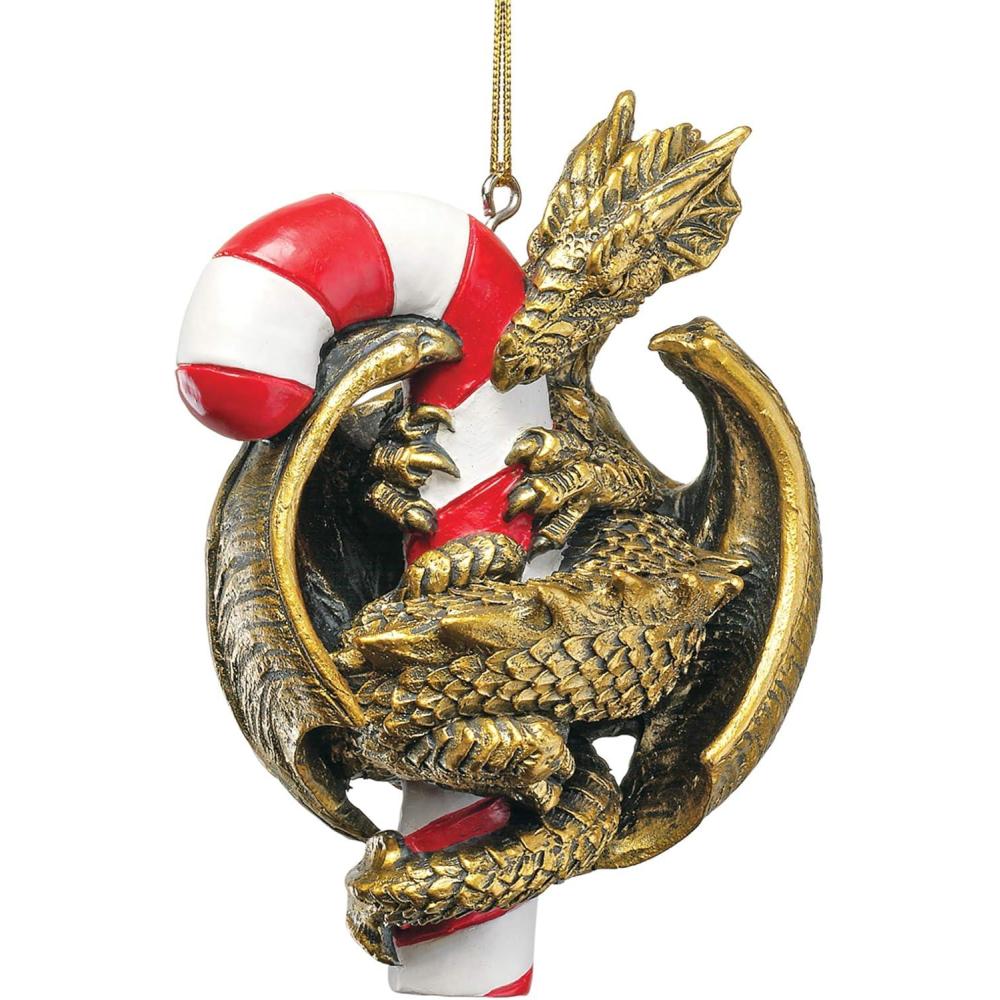 imageDesign Toscano Blitzer the T Rex Dinosaur Christmas Tree Ornament 5 Inch Long Cast Stone Resin with Glass Ball Green Glitter FinishSweet Tooth