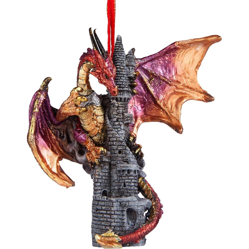 imageDesign Toscano Blitzer the T Rex Dinosaur Christmas Tree Ornament 5 Inch Long Cast Stone Resin with Glass Ball Green Glitter FinishZanzibar