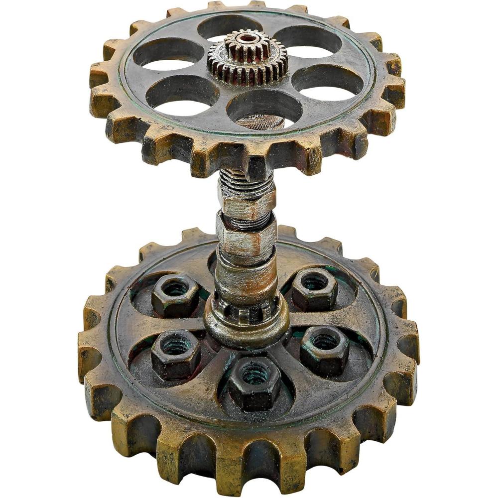 imageDesign Toscano CL68401 Industrial Steampunk Dual Gear Pen Holder Antique GoldHolder