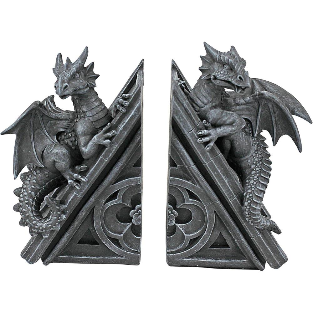 imageDesign Toscano Castle Dragon Gothic Decor Decorative Bookend Statues 8 Inch Set of Two Polyresin Grey StoneSingle