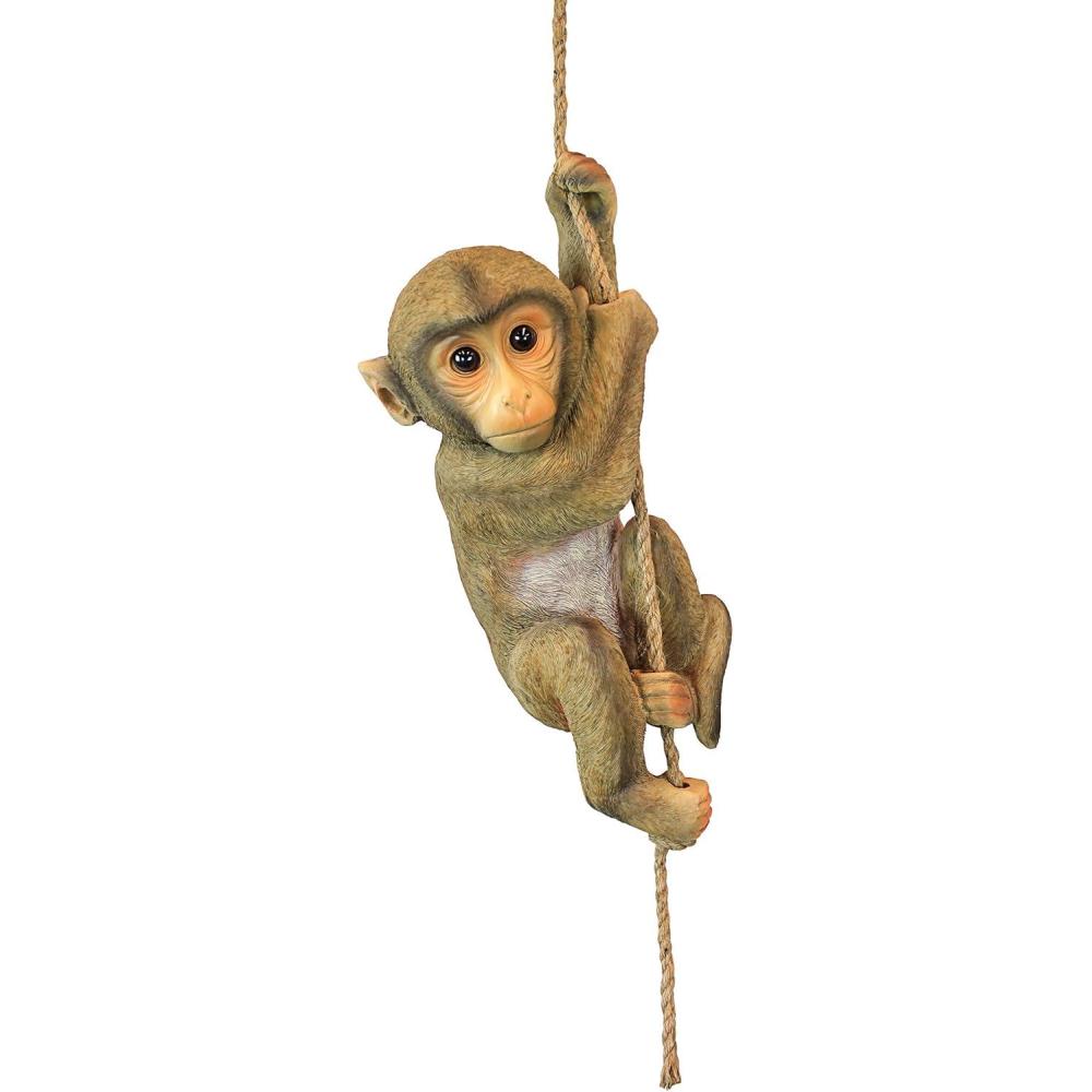 imageDesign Toscano Chico the Chimpanzee Baby Monkey Hanging IndoorOutdoor Animal Statue 16 Inch Long Cast Stone Resin Brown Painted Finish