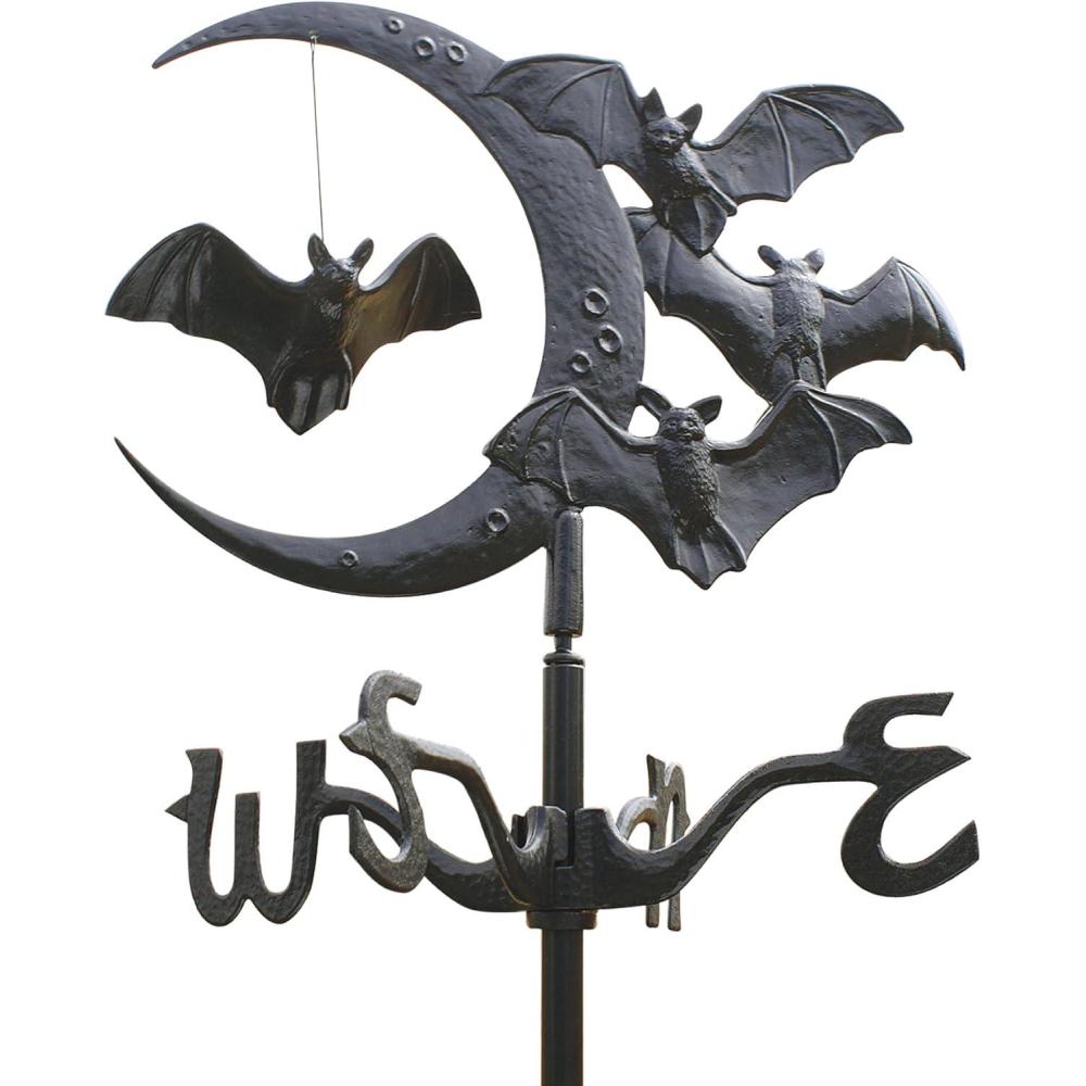 imageDesign Toscano Crescent moon Vampire Bats Metal Weathervane Roof MountCrescent Moon  Bats Rooftop