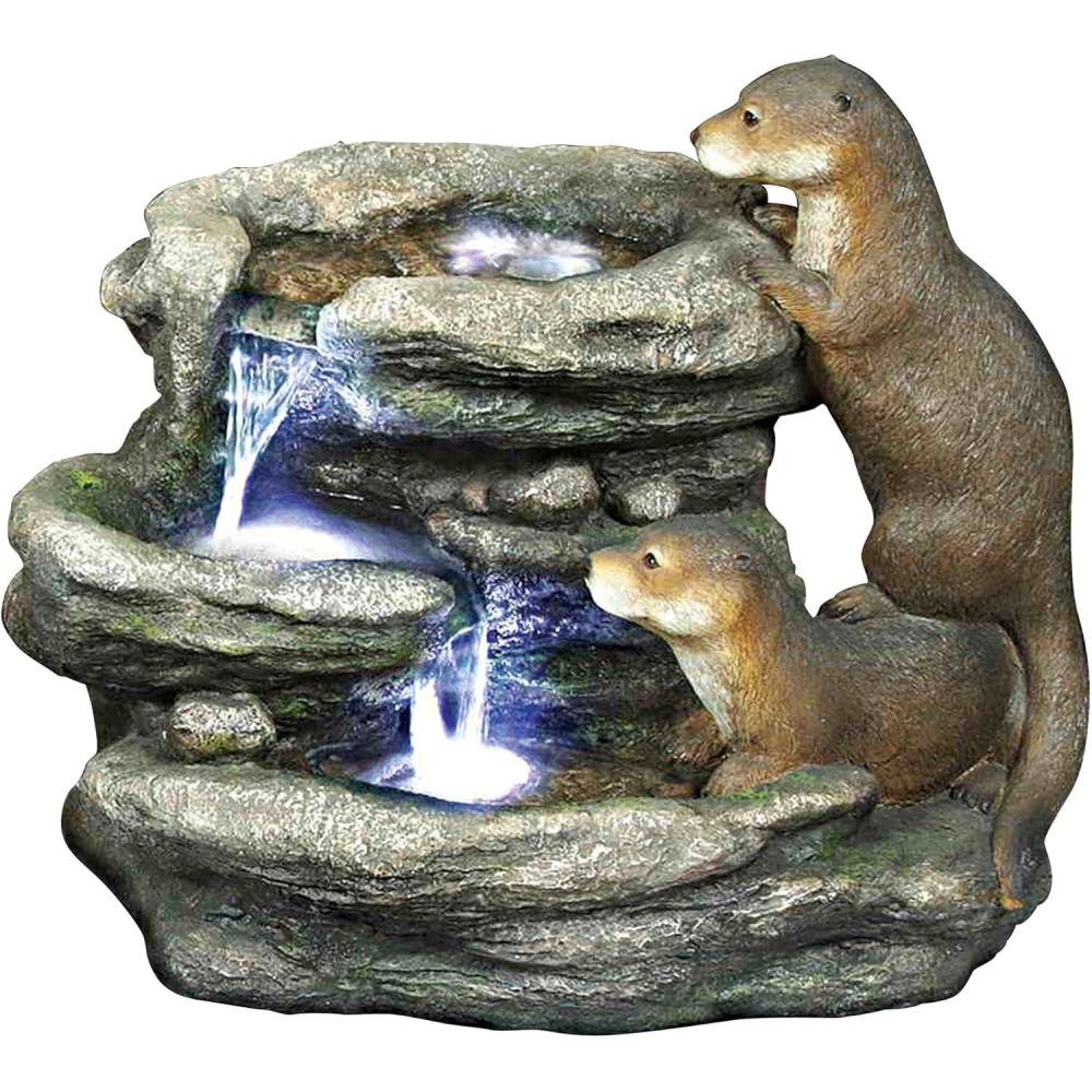 imageDesign Toscano DW97060 Water Fountain with LED Light  Bright Waters Otters Garden Decor Fountain  Outdoor Water Featureantique stoneBright Waters Otters