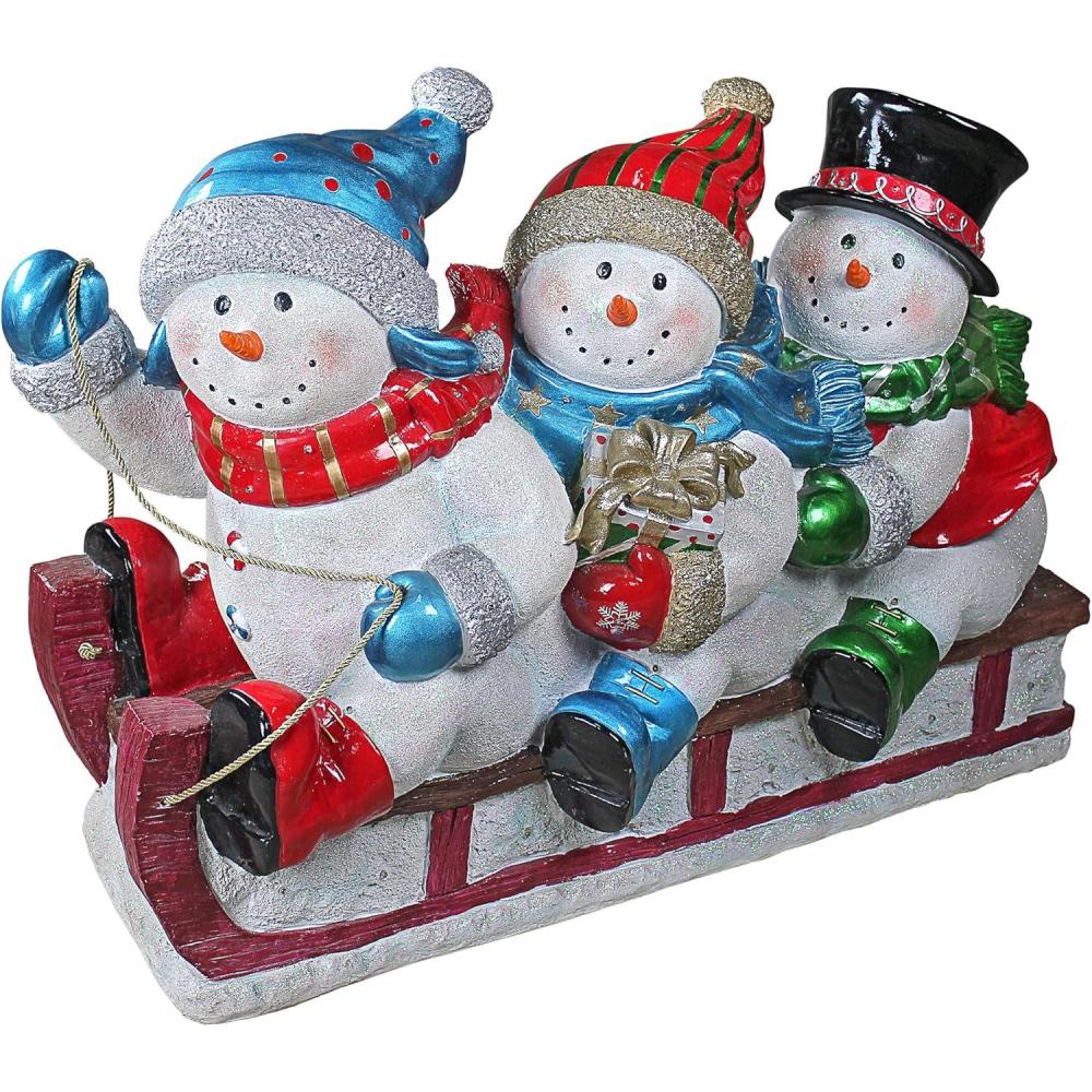 imageDesign Toscano Downhill to the Holidays Illuminated Snowman and Sled Statue
