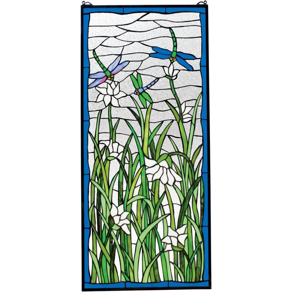 imageDesign Toscano Dragonflies Dance Stained Glass Window Grass Green 40 Inch