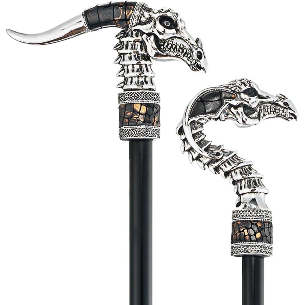 imageDesign Toscano Dragonsthorne Nebula Dragon Gothic Walking Stick Swagger Cane 38 Inch Polyresin Silver and BlackSet of 2