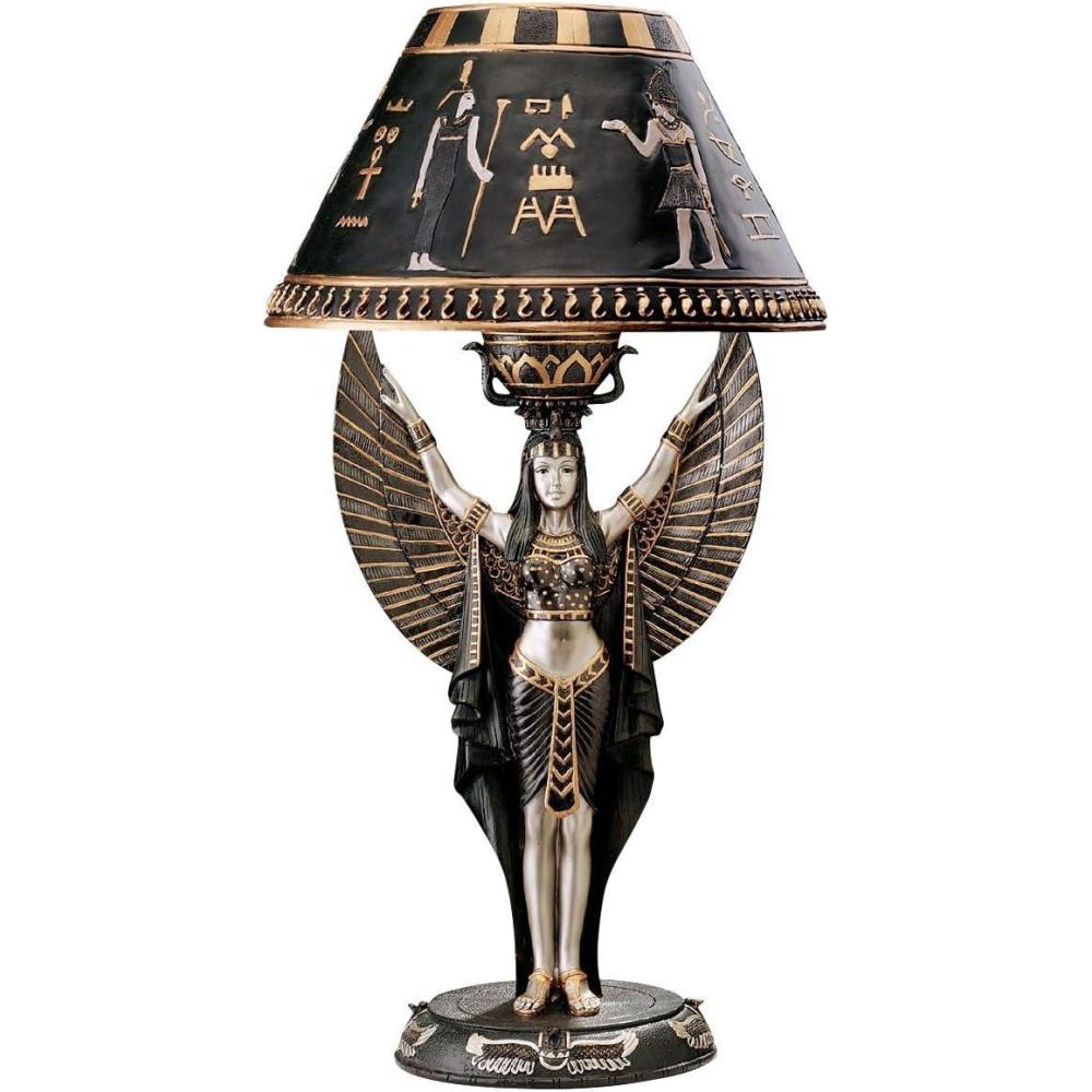 imageDesign Toscano Egyptian Diety Isis Table Lamp Light Fixture Statue Set of Two 9 inches wide 17 inches tall Black ampamp Gold FinishSet of 2