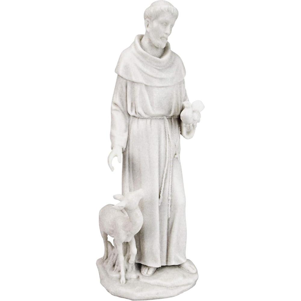imageDesign Toscano Francis of Assisi Blessing Religious Garden Decor Statue with Bird Bath Feeder 19 inches Tall Cast Stone Resin Gray Stone FinishWhite