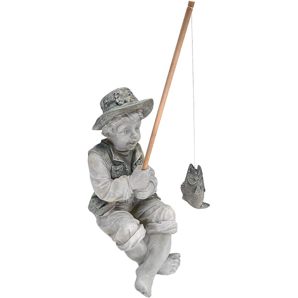 imageDesign Toscano Frederic the Little Fisherman of Avignon Boy Fishing Garden Statue 15 Inch Tall Cast Stone Resin Two Tone Stone FinishFrederic the Little Fisherman