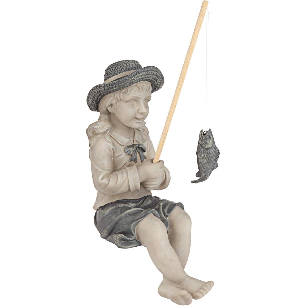 imageDesign Toscano Frederic the Little Fisherman of Avignon Boy Fishing Garden Statue 15 Inch Tall Cast Stone Resin Two Tone Stone FinishMedium Nellies Big Catch