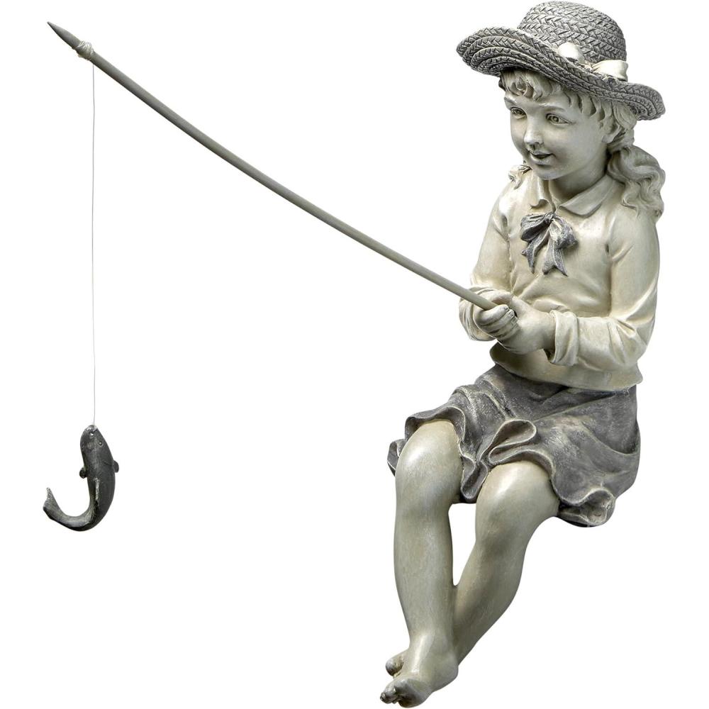 imageDesign Toscano Frederic the Little Fisherman of Avignon Boy Fishing Garden Statue 15 Inch Tall Cast Stone Resin Two Tone Stone FinishSmall Nellies Big Catch