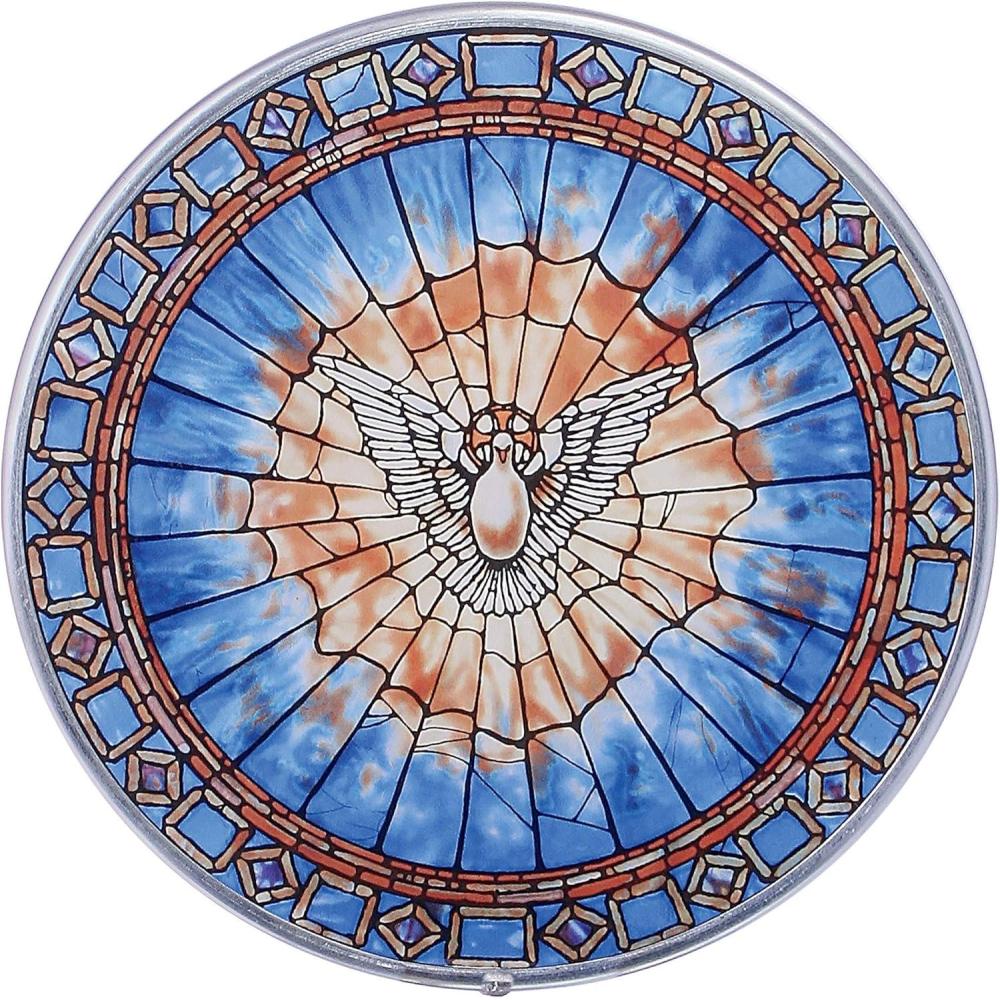 imageDesign Toscano GM1013 Tiffanys Holy Dove of Peace Art Glass Round Suncatcher Window Panel 6 inches wide 6 inches tall Stained Glass Blue Enamel