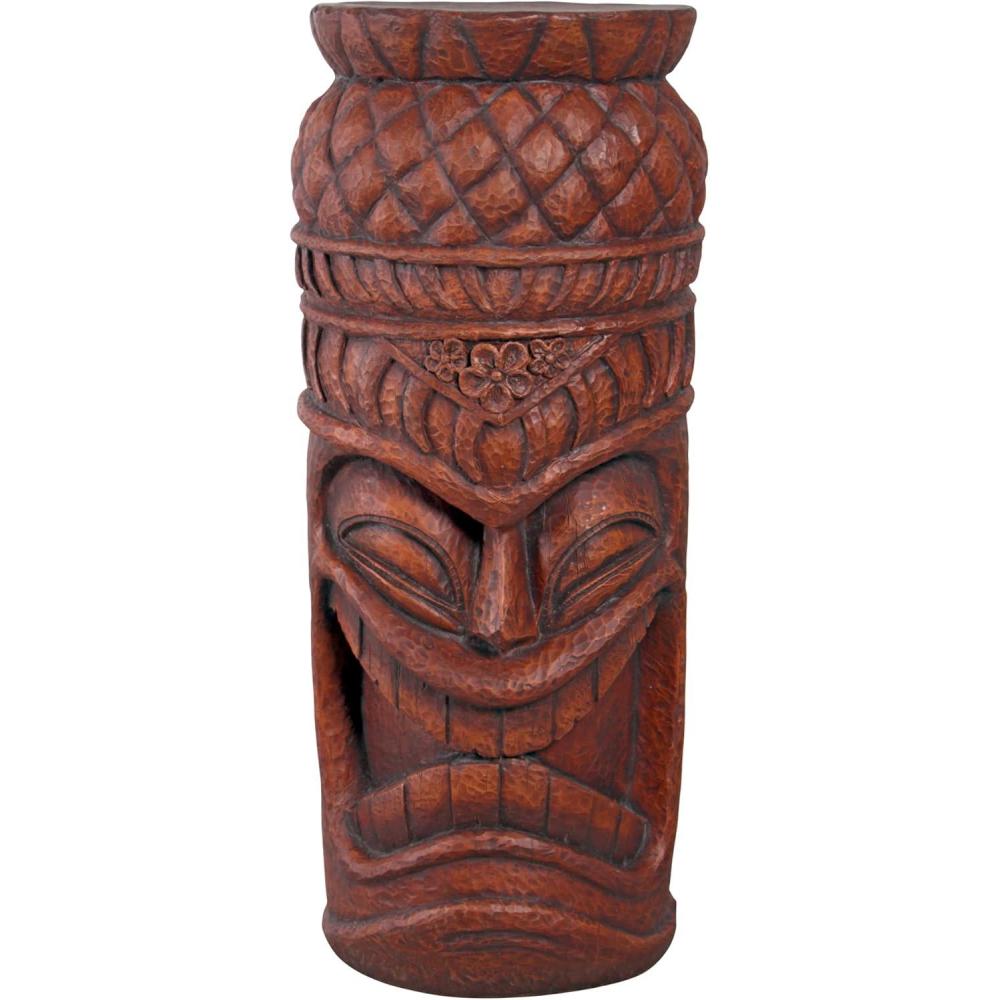 imageDesign Toscano Grand Tiki Face Kanaloa Teeth IndoorOutdoor Side Table Statue Patio Bar Den 20 inch tall Cast Stone Resin Woodtone FinishFaux Woodtone Finish