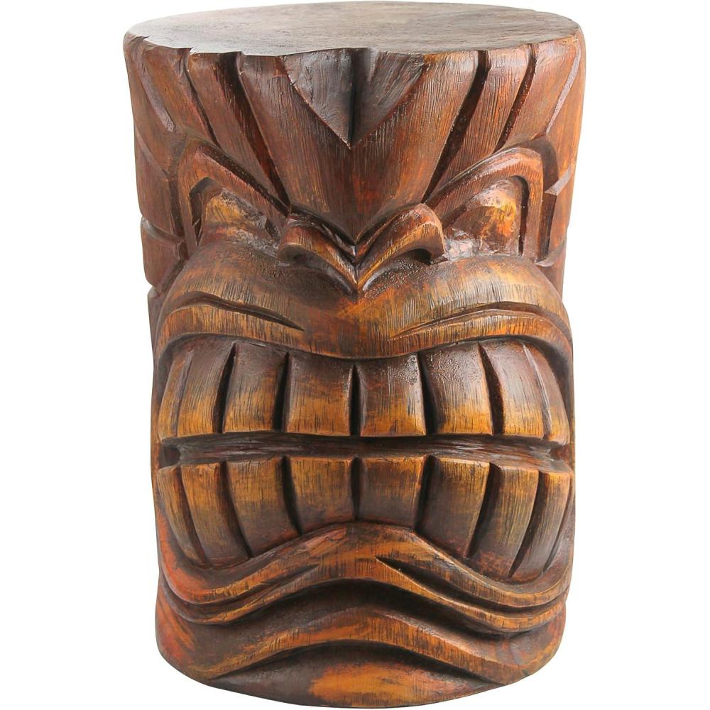 imageDesign Toscano Grand Tiki Face Kanaloa Teeth IndoorOutdoor Side Table Statue Patio Bar Den 20 inch tall Cast Stone Resin Woodtone FinishHandcast Polyresin  Woodtone Finish