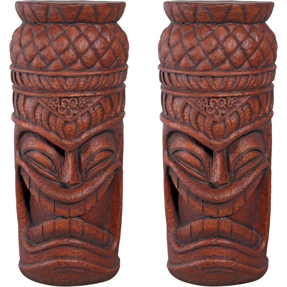 imageDesign Toscano Grand Tiki Face Kanaloa Teeth IndoorOutdoor Side Table Statue Patio Bar Den 20 inch tall Cast Stone Resin Woodtone FinishWoodtone