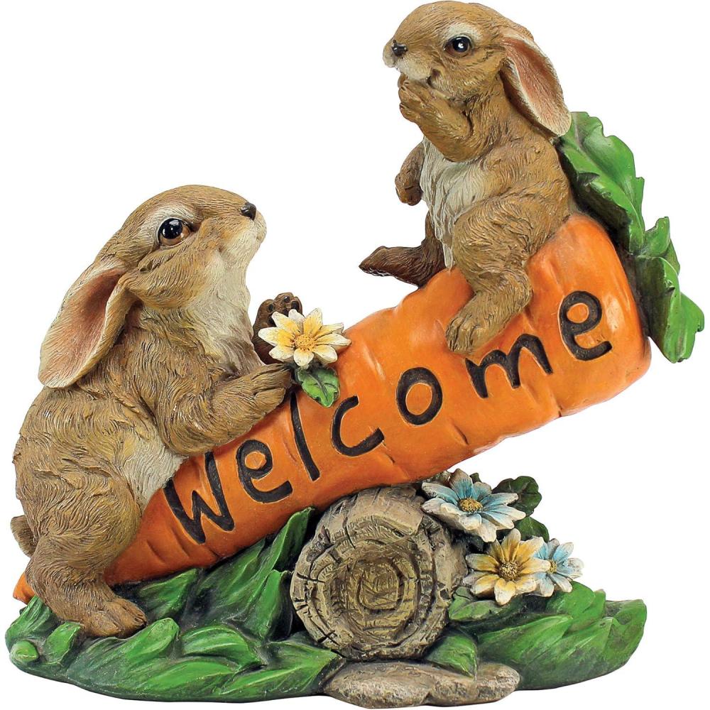 imageDesign Toscano HF317387 Bunny Bunch Rabbits Outdoor Garden Statue Welcome Sign 10 Inch Full Color