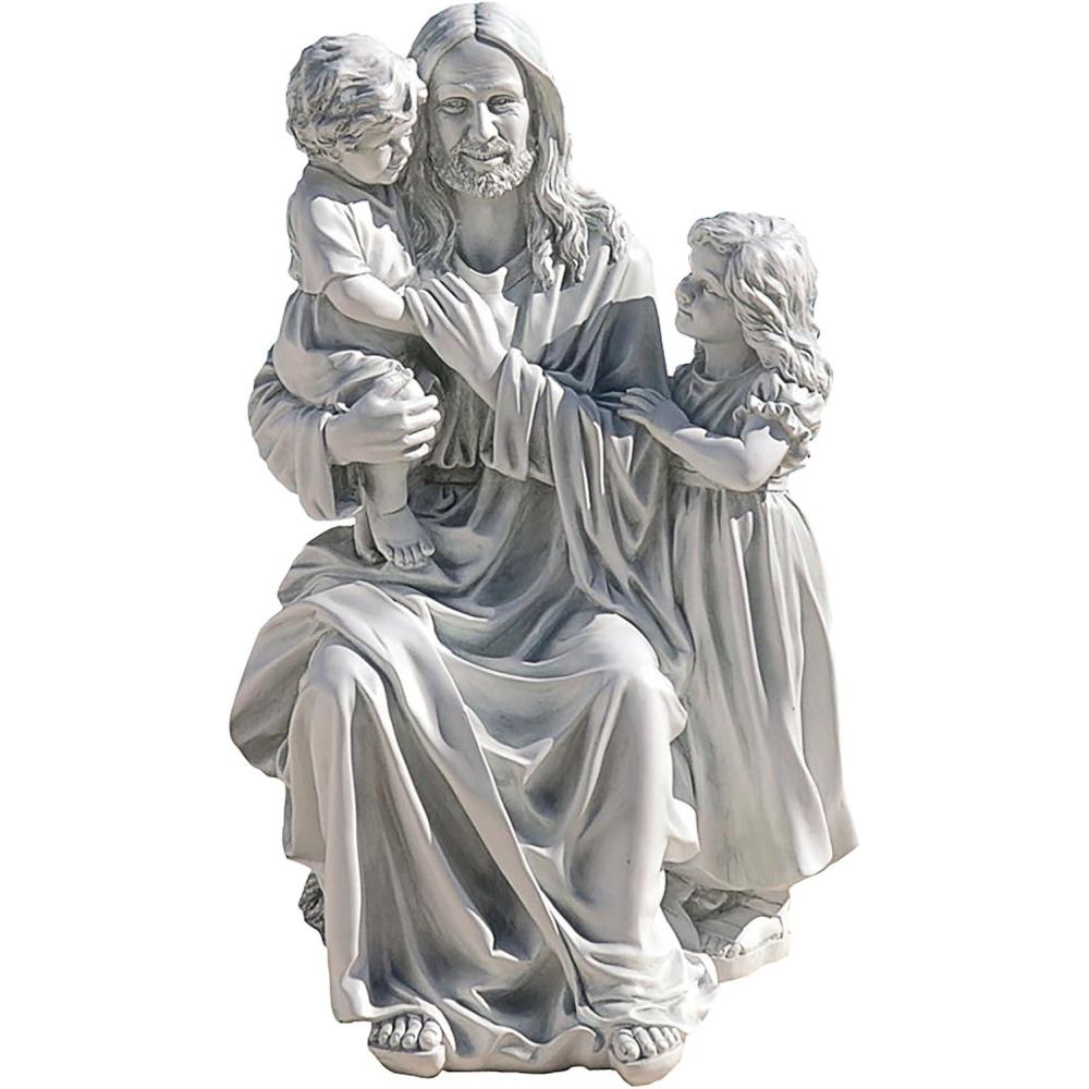 imageDesign Toscano He Loves the Little Children IndoorOutdoor Holy Religious Garden Statue 28 Inches High Cast Stone Resin Antique Stone Finish