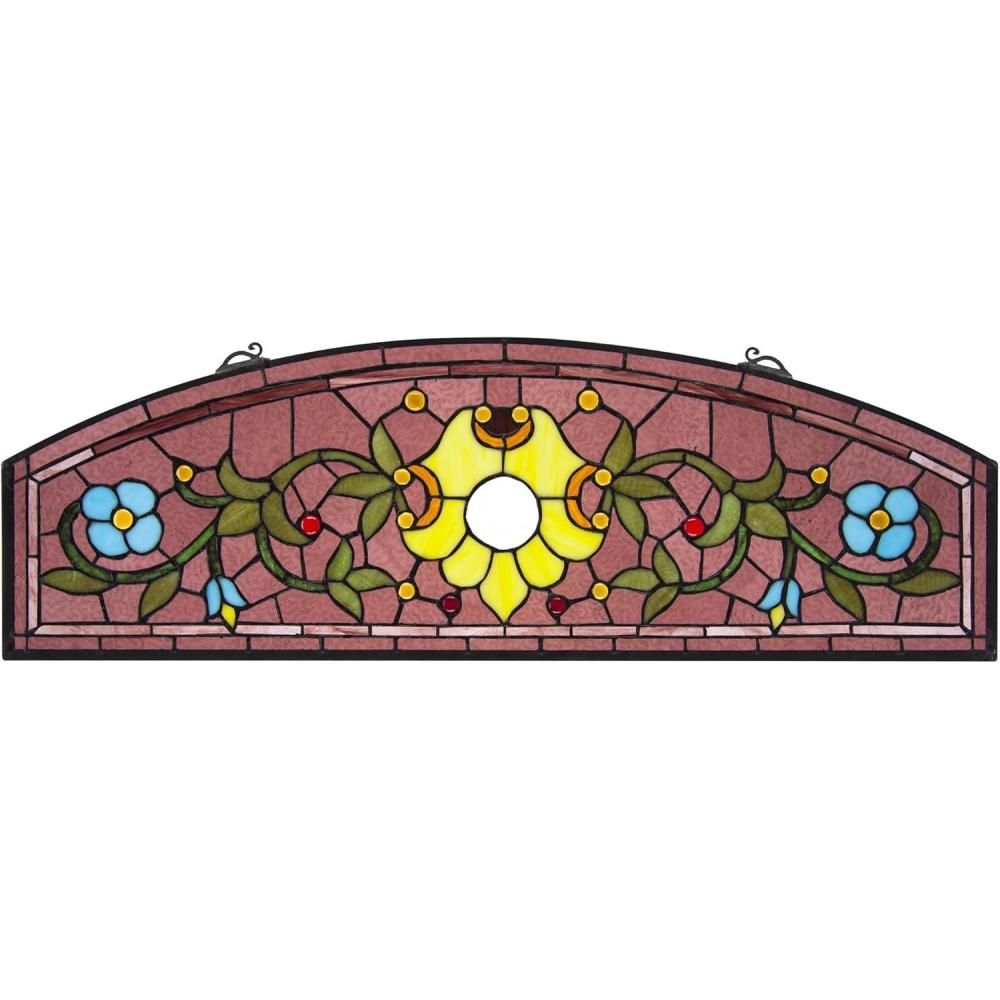 imageDesign Toscano Lady Astor DemiLune Stained Glass Window Hanging Panel 32 Inch Amethyst Moon 050quot x 3350quotAmbrosia Wine
