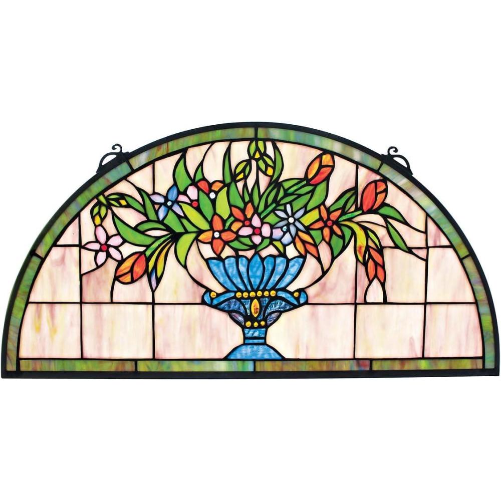 imageDesign Toscano Lady Astor DemiLune Stained Glass Window Hanging Panel 32 Inch Amethyst Moon 050quot x 3350quotRainbow Blooms
