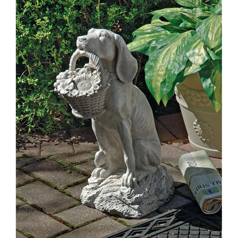 imageDesign Toscano Mans Best Friend Dog with Basket Outdoor Garden Statue 8 Inches Wide 12 Inches Deep 19 Inches High Handcast Polyresin Antique Stone FinishTwo Tone Stone