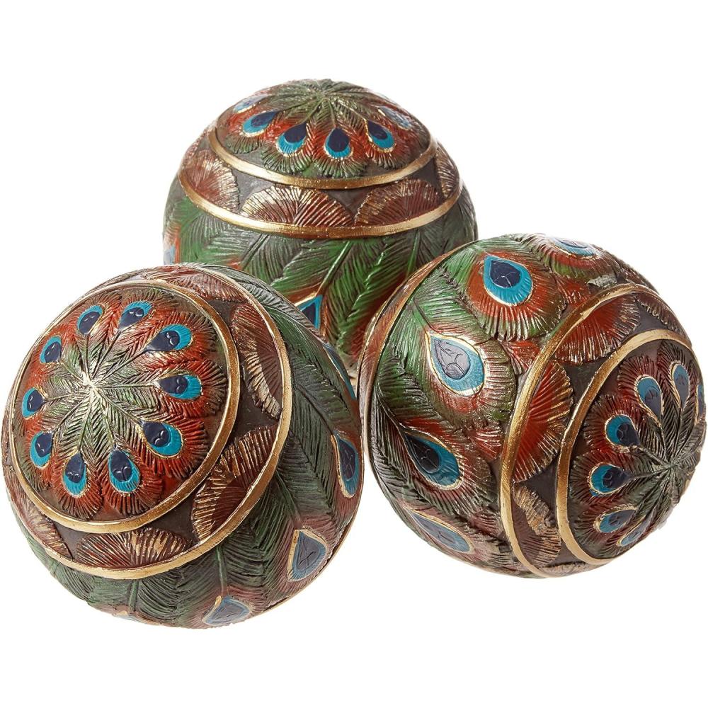 imageDesign Toscano PeacockFeathered Orbs Decorative Accent Balls Set of Three