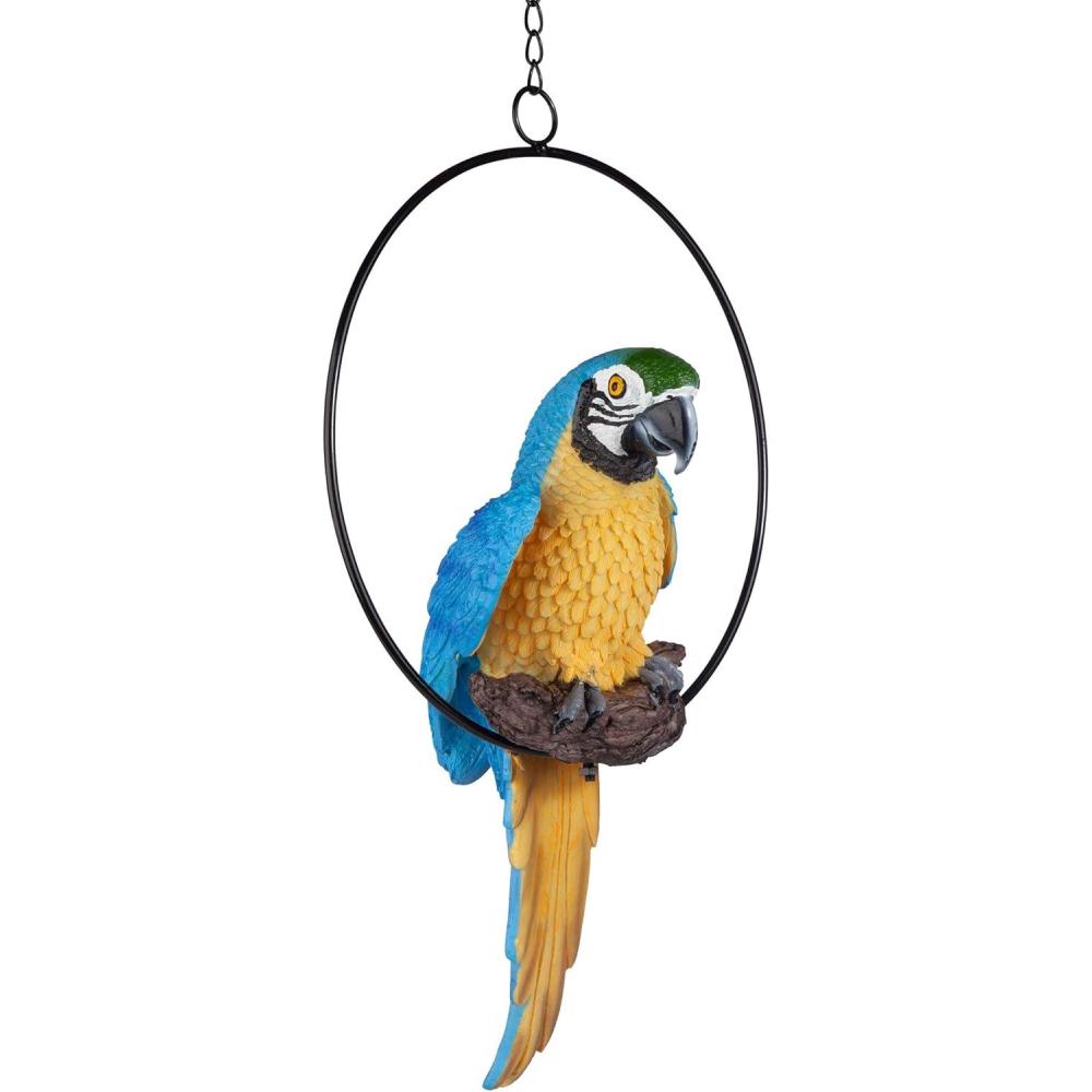 imageDesign Toscano Polly in Paradise Parrot Hanging Bird Ring Perch IndoorOutdoor Statue Medium 14 Inch Tall Cast Stone Resin Blue Yellow Finish