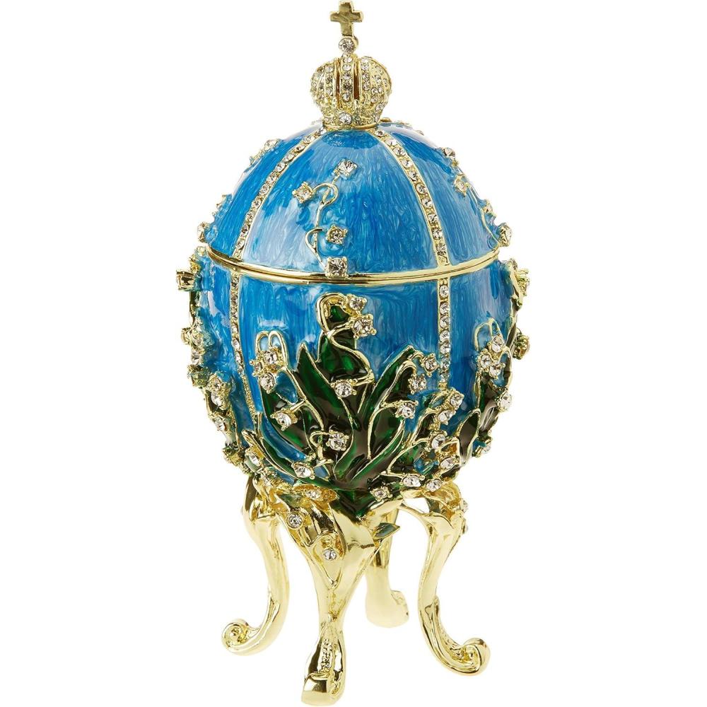 imageDesign Toscano QF93069 Empress Valentina and Empress Galina Romanov Style Collectible Enameled Eggs 9 Inch Set of Two Pewter Blue and WhiteValentina
