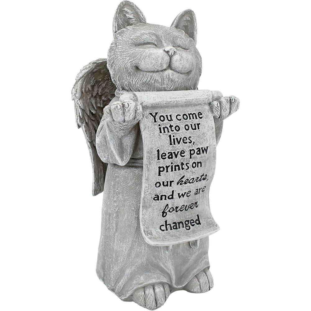 imageDesign Toscano QL6080 Cat Angel Pet Memorial Grave Marker Tribute Statue 10 Inches Wide 5 Inches Deep 5 Inches High Antique Stone FinishPaw Prints on Our Hearts