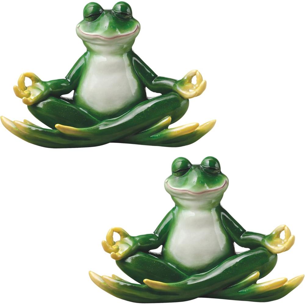 imageDesign Toscano QM17010 Christmas Ornament  Garden Gnomes Figurine  Zen Garden Gnomes  Meditating Gnome Statues 3 InchYoga Frog Set of 2