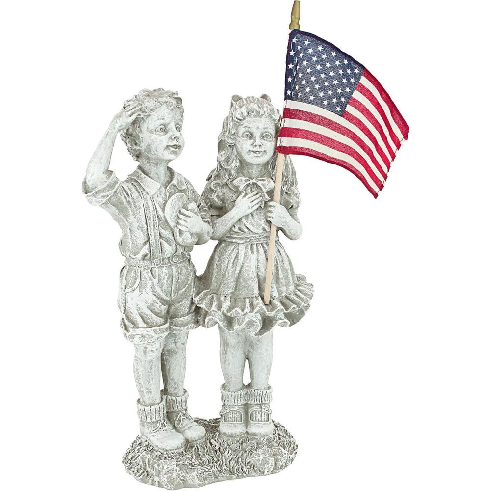 imageDesign Toscano QM7512030 Patriotic Flag Children StatueAntique Stone