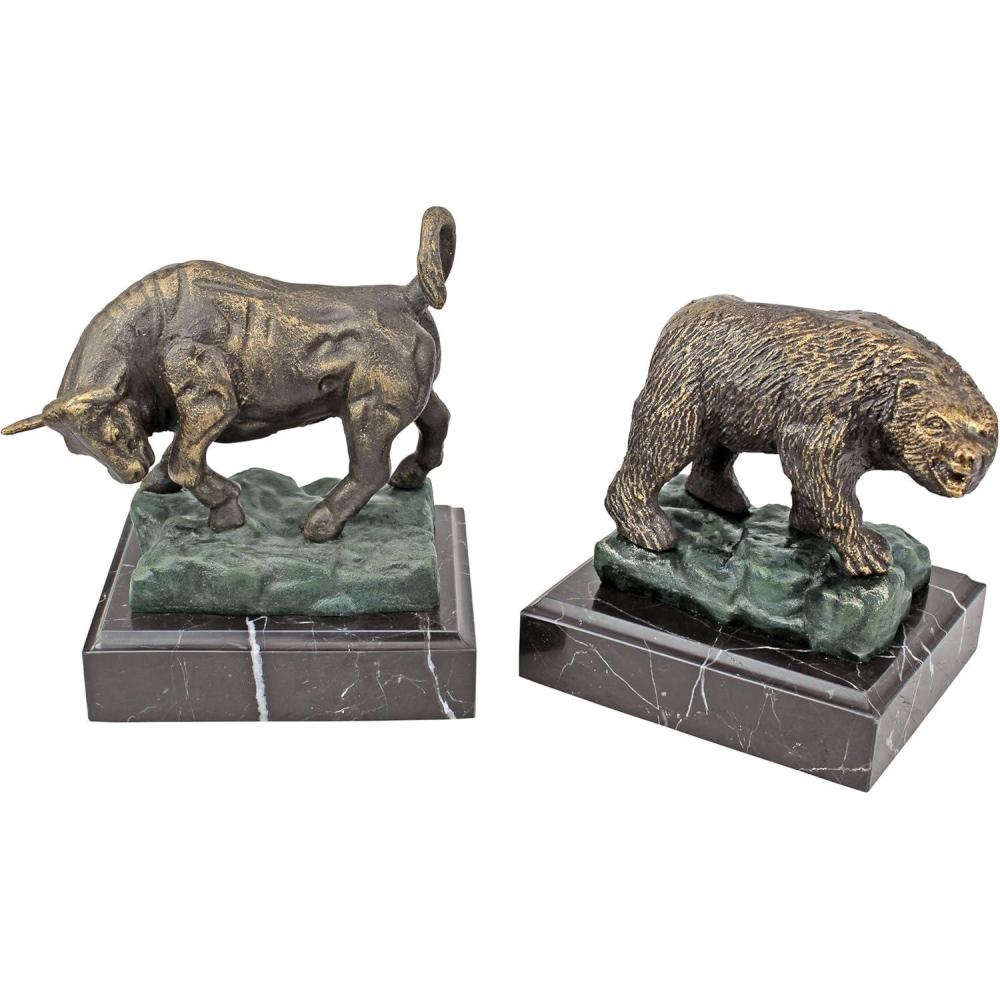 imageDesign Toscano The Bull and Bear of Wall Street Sculptures 8 Inch Bronze Verdigris Finish
