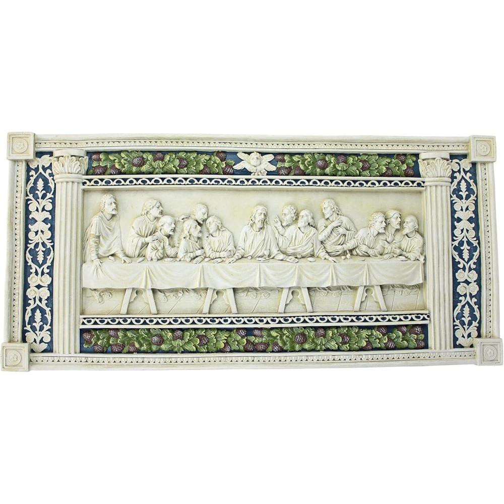imageDesign Toscano The Last Supper Religious Wall Plaque Sculpture 23 Inch Wide 12 Inch Tall Cast Stone Resin Antique Stone FinishBy Della Robbia
