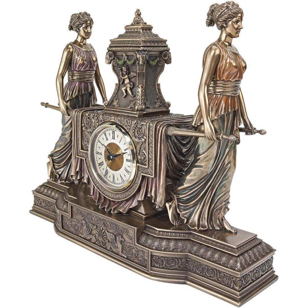 imageDesign Toscano Versailles Maidens Mantel Clock Statue 14 Inch Polyresin Bronze Finish