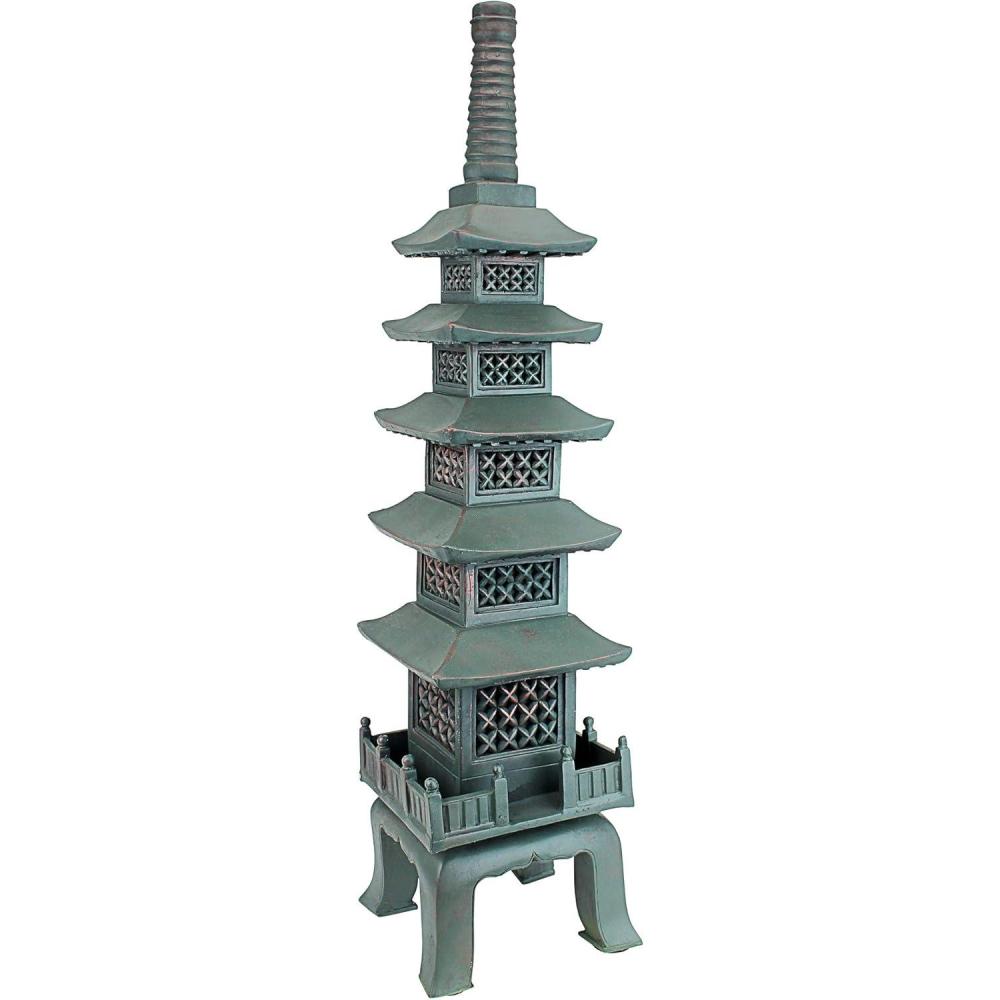 imageDesign toscano ng29870 asian decor pagoda lantern indooroutdoor statue 11 inches wide 11 inches deep 17 inches high handcast polyresin two tone stone finishVerdigris