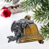 Design Toscano Blitzer the T Rex Dinosaur Christmas Tree Ornament, 5 Inch Long, Cast Stone Resin with Glass Ball, Green Glitter Finish(Bell Ringer)