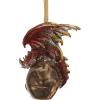 Design Toscano Blitzer the T Rex Dinosaur Christmas Tree Ornament, 5 Inch Long, Cast Stone Resin with Glass Ball, Green Glitter Finish(Black Coal)